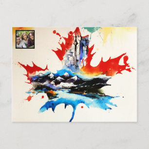 Vintage Canada Maple Leaf Travel Love Watercolor Holiday Postcard