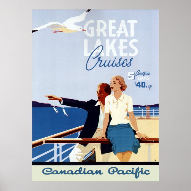 Vintage Canadian Cruise Line Great Lakes Travel Poster (Front)