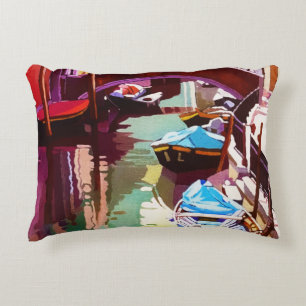 Vintage Canal Bridge Venice Travel Watercolor Decorative Cushion