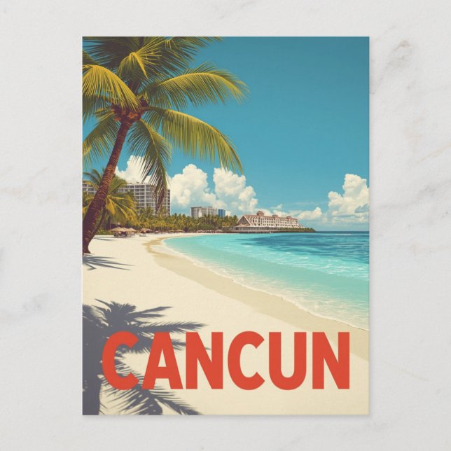 Vintage Cancun Mexico Beach Travel Postcard (Front)