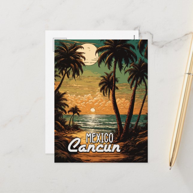 Vintage Cancun Mexico Poster Art Travel Holiday Postcard (Front/Back In Situ)