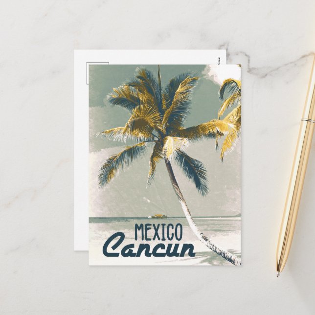 Vintage Cancun Mexico Poster Art Travel Holiday Postcard (Front/Back In Situ)