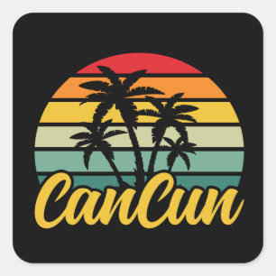 Vintage Cancun Mexico Sunset Travel Vacation Square Sticker
