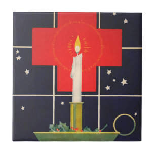 Vintage candle with the sign of the cross tile