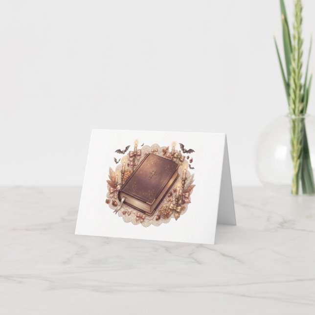 Vintage Candlelit Bible Fall Faith Note Card (Front)