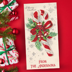 Vintage Candy Cane And Bells Custom Christmas Holiday Card