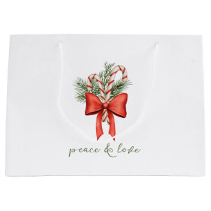 Vintage Candy Cane Bow Peace photo Christmas Large Gift Bag