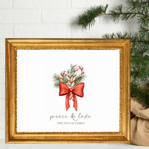 Vintage Candy Cane Bow Peace photo Christmas Poster