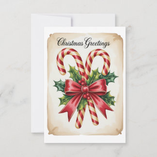 Vintage Candy Cane Christmas Greetings Card 