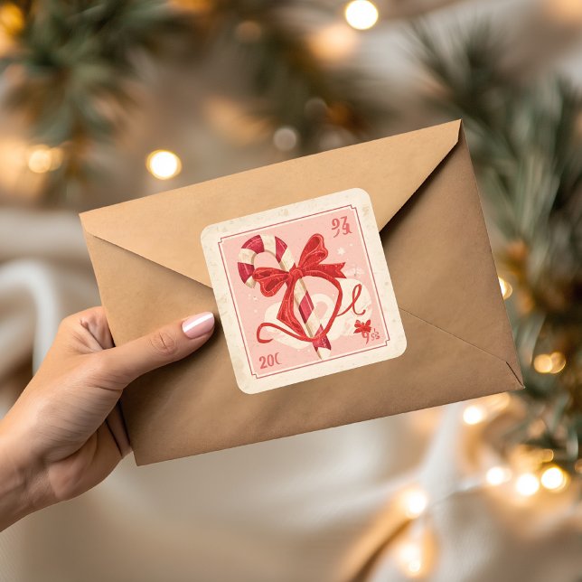 Vintage Candy Cane Christmas Square Sticker (Creator Uploaded)