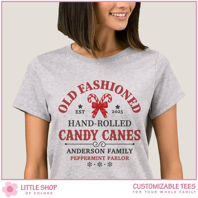 Vintage Candy Cane Customisable Family Christmas T-Shirt (Creator Uploaded)