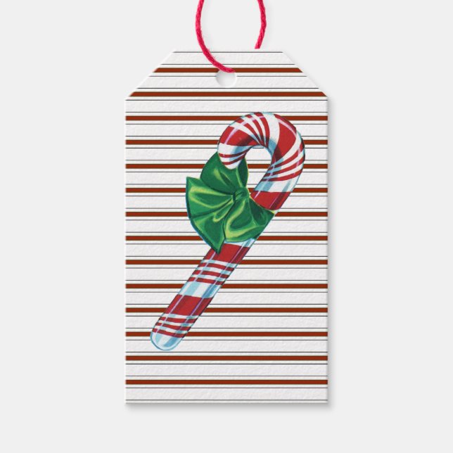Vintage Candy Cane With Green BowGift Tag (Front)