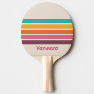 Vintage Candy Rainbow Across Striping with Name Ping Pong Paddle