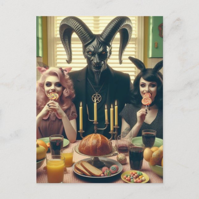 Vintage Candy Supper Occult Baphomet Postcard (Front)