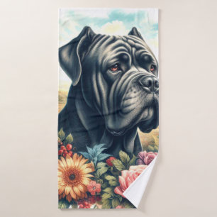 Vintage Cane Corso Dog Painting Bath Towel