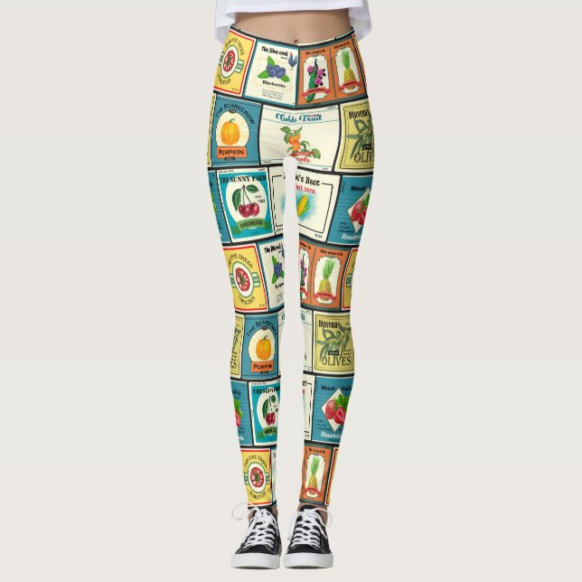 Vintage canned goods-Fruit labels Leggings (Front)
