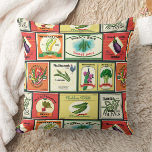 Vintage canned goods-Vegetables labels Cushion