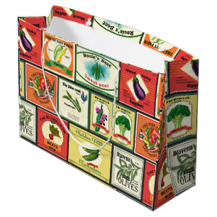 Vintage canned goods-Vegetables labels Large Gift Bag