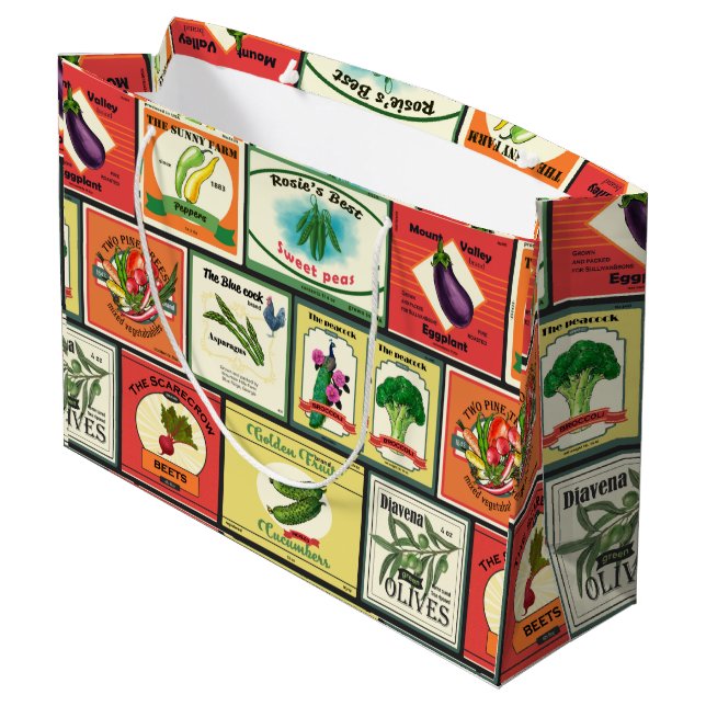 Vintage canned goods-Vegetables labels Large Gift Bag (Back Angled)