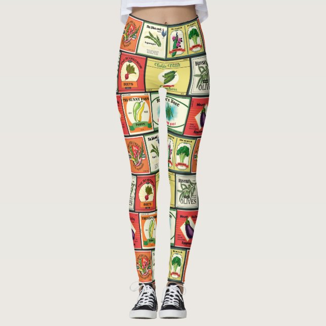 Vintage canned goods-Vegetables labels Leggings (Front)
