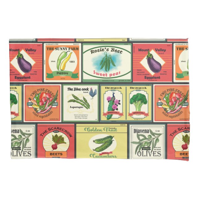 Vintage canned goods-Vegetables labels Pillowcase (Front-Left)