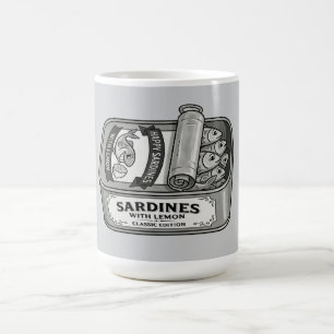 Vintage Canned Sardines in Black and White Coffee Mug