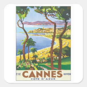 Vintage Cannes Cote D'azur Square Sticker