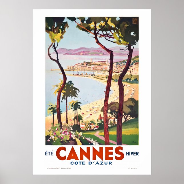 Vintage Cannes on the French Riviera Travel Poster (Front)