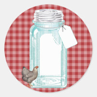 Vintage Canning Jar Red Gingham Design