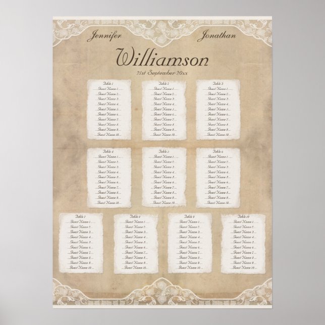 Vintage Canvas, Paper & Lace Look Seating Chart 3 (Front)