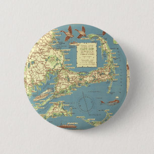 Vintage Cape Cod Map (1940) 6 Cm Round Badge