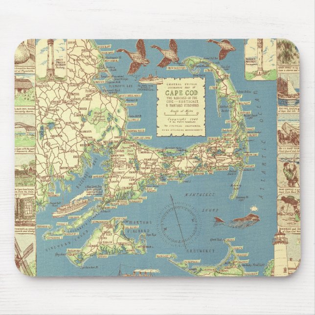 Vintage Cape Cod Map (1940) Mouse Pad (Front)