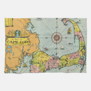 Vintage Cape Cod Map Tea Towel