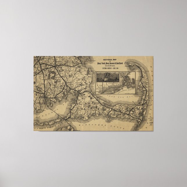 Vintage Cape Cod Railroad Map (1893) Canvas Print (Front)