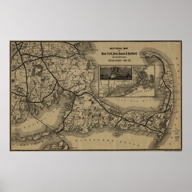 Vintage Cape Cod Railroad Map (1893) Poster (Front)