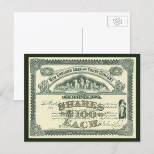 Vintage Capital Stock Certificate Business Finance Postcard