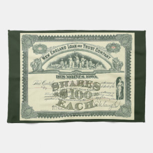 Vintage Capital Stock Certificate Business Finance Tea Towel