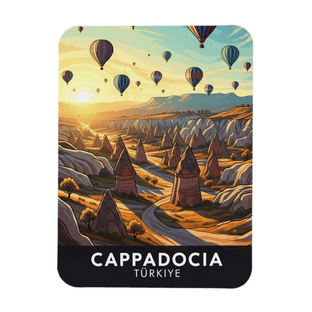 Vintage Cappadocia Turkey Hot Air Balloons Travel Magnet (Vertical)