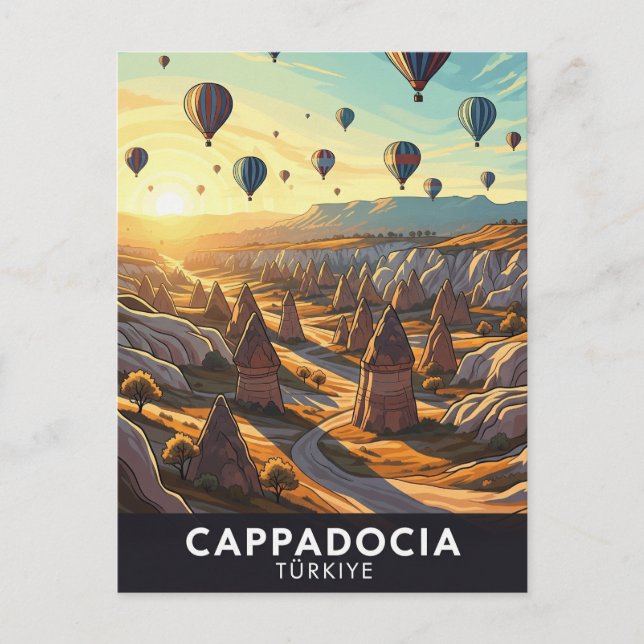 Vintage Cappadocia Turkey Hot Air Balloons Travel Postcard (Front)