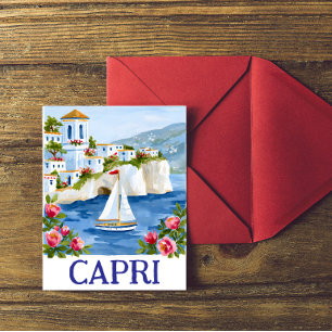 Vintage Capri Italy Watercolor Art Amalfi Coast Postcard