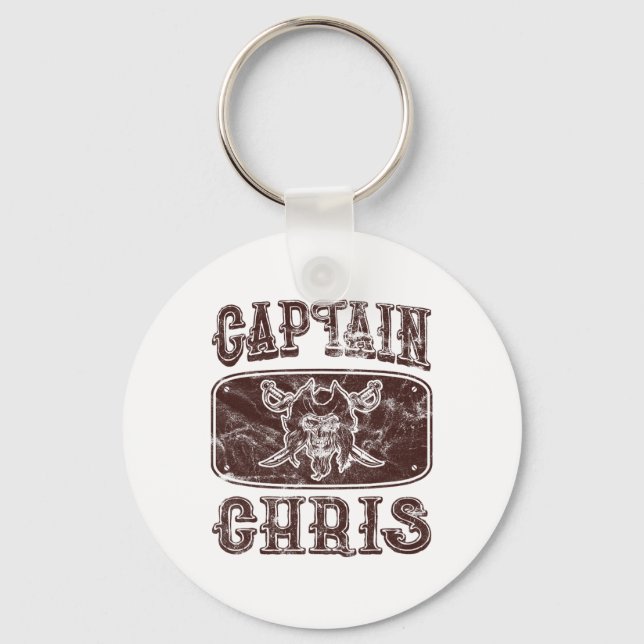 Vintage Captain Chris Personalised Pirate Pontoon  Key Ring (Front)