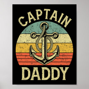 Vintage Captain Daddy Boat Pontoon Dad Fishing Sai Poster