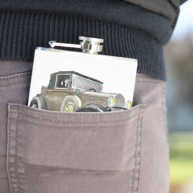 Vintage Car  - Add Name -  Hip Flask (In Situ)