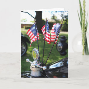 Vintage Car and American Flag Card
