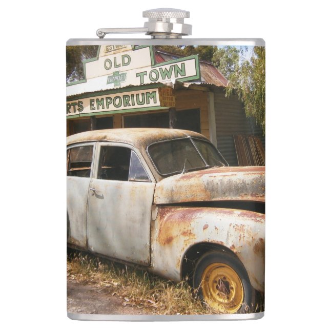 Vintage Car And Garage, Hip Flask (Front)