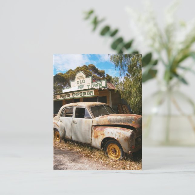 Vintage Car And Garage, Postcard (Standing Front)