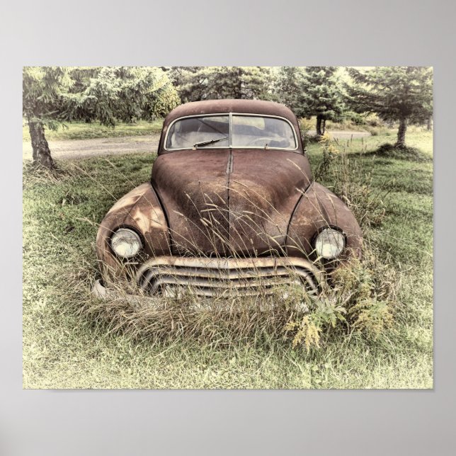 Vintage Car Antique Old Rustic Sepia Country Poster (Front)