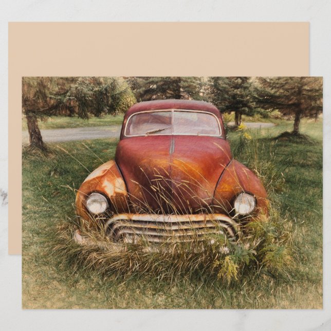 Vintage Car Antique Red Old Rustic Decoupage (Front/Back)