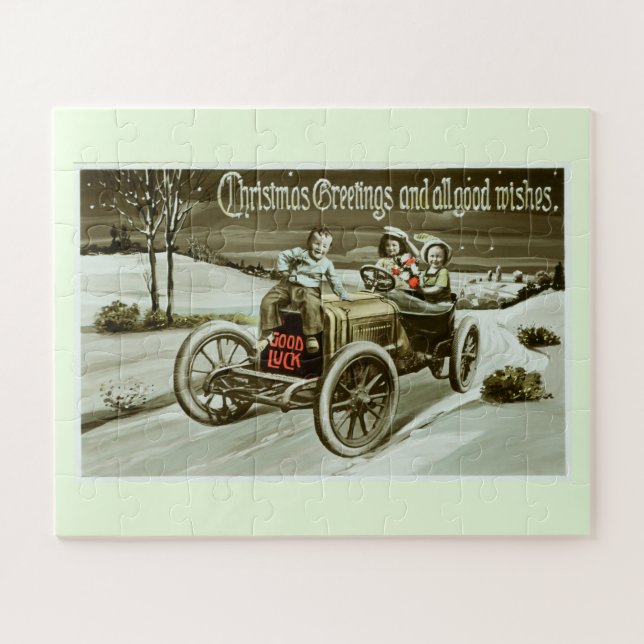 Vintage car at Christmas Jigsaw Puzzle (Horizontal)