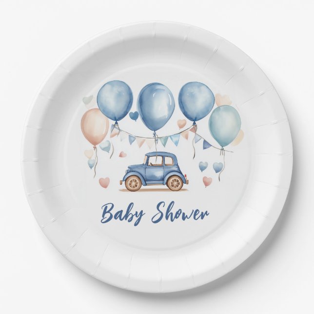 Vintage car Baby Shower Paper Plate (Front)
